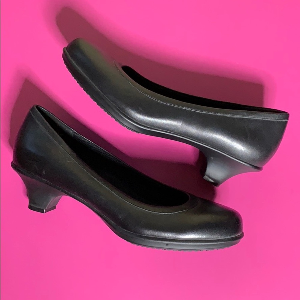 Leather Crocs Low Dress Heels